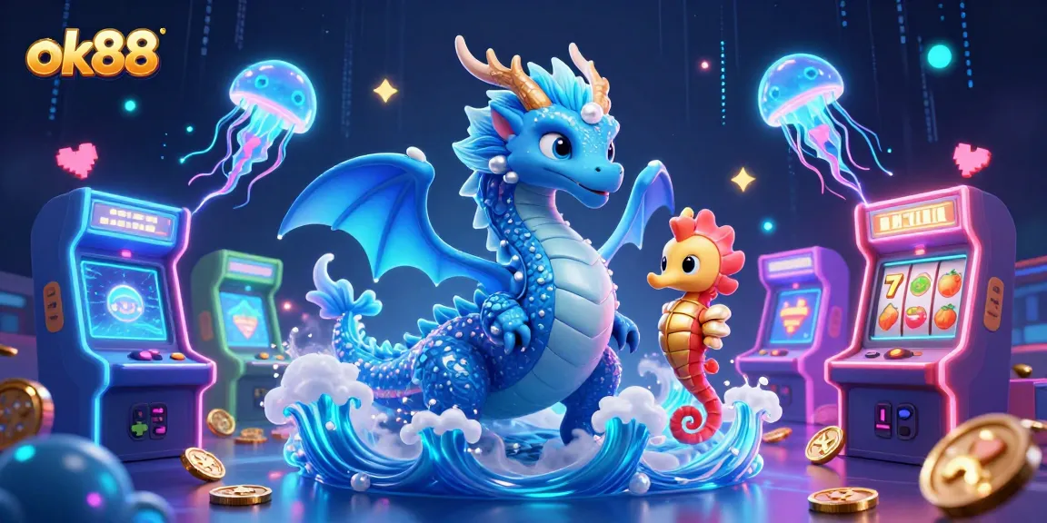 Experience excitement with ok88's vibrant 3D casino adventure featuring dragon and seahorse elements!