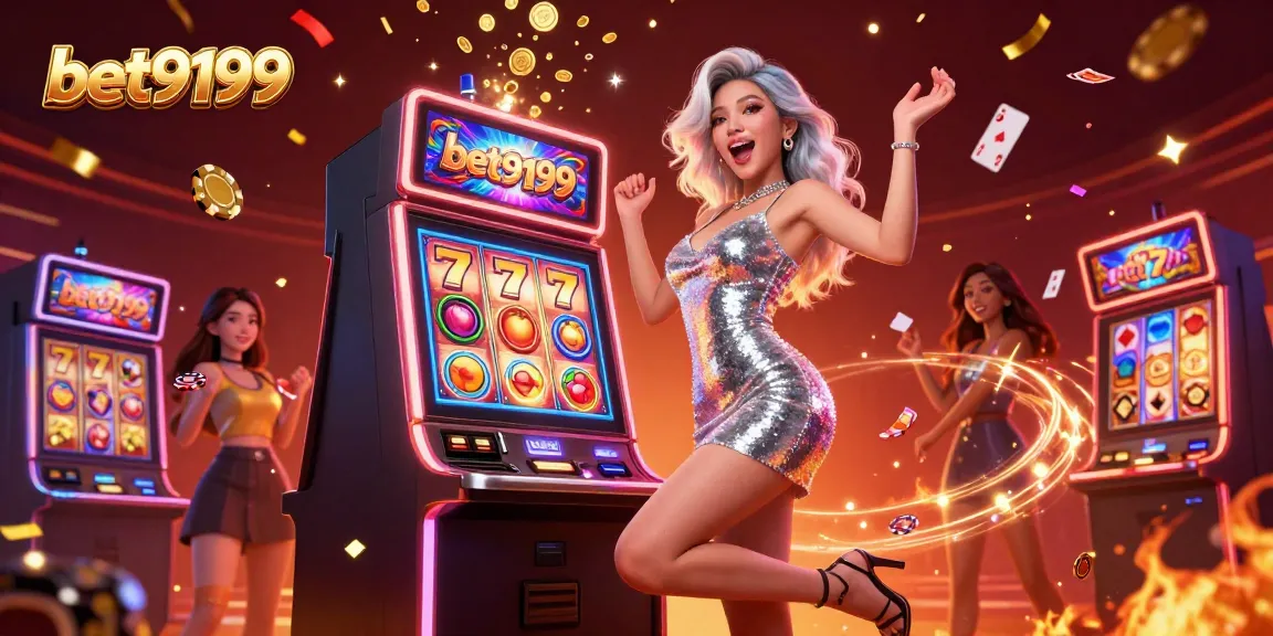 Capture excitement at bet9199 with celebratory slots and joyous atmosphere featuring jackpots and vibrant colors.