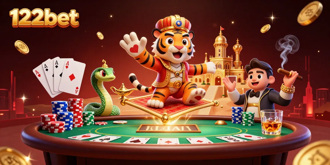 Experimente a emoção do jogo com o vibrante sultão tigre da 122bet e a colorida cena de pôquer.