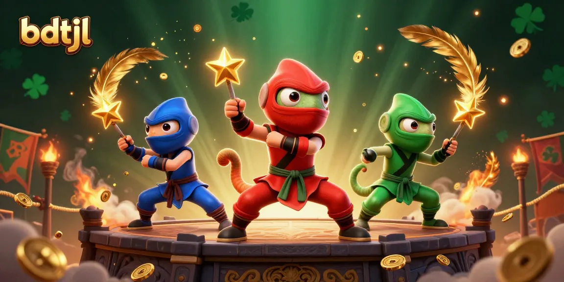 bdtjl showcases a dynamic scene of ninja chameleons embodying casino action with golden throwing stars.
