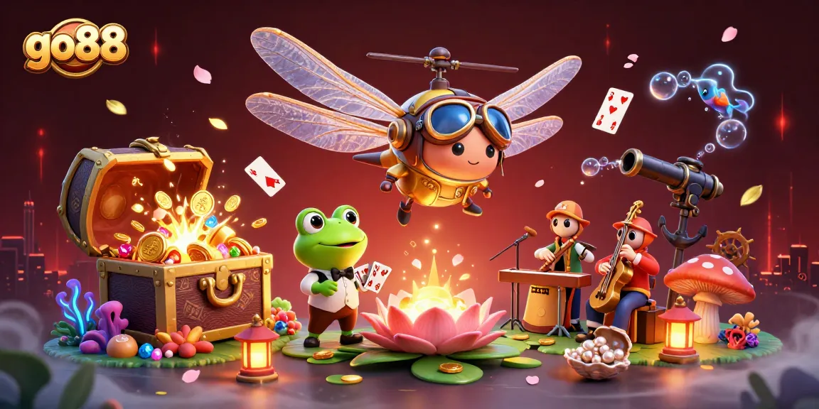 Experience the excitement at go88 casino with a dragonfly pilot and frog croupier among rich gaming elements.