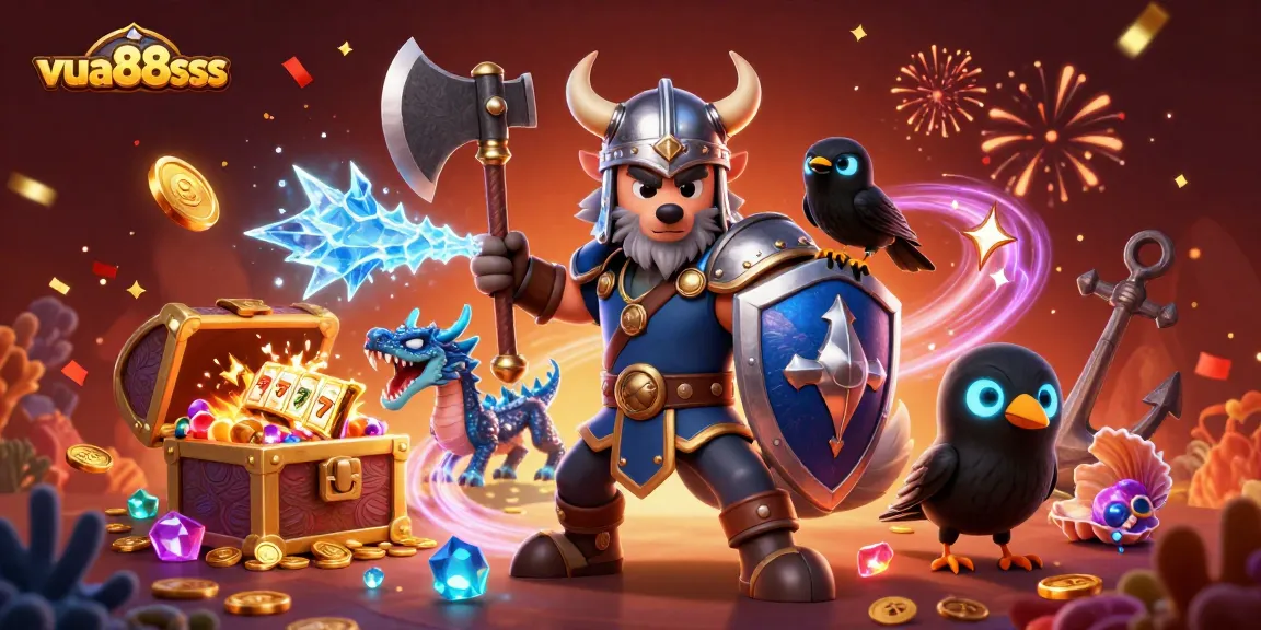 Experience epic adventures at vua88sss with a Viking warrior and treasure-filled slot scene.