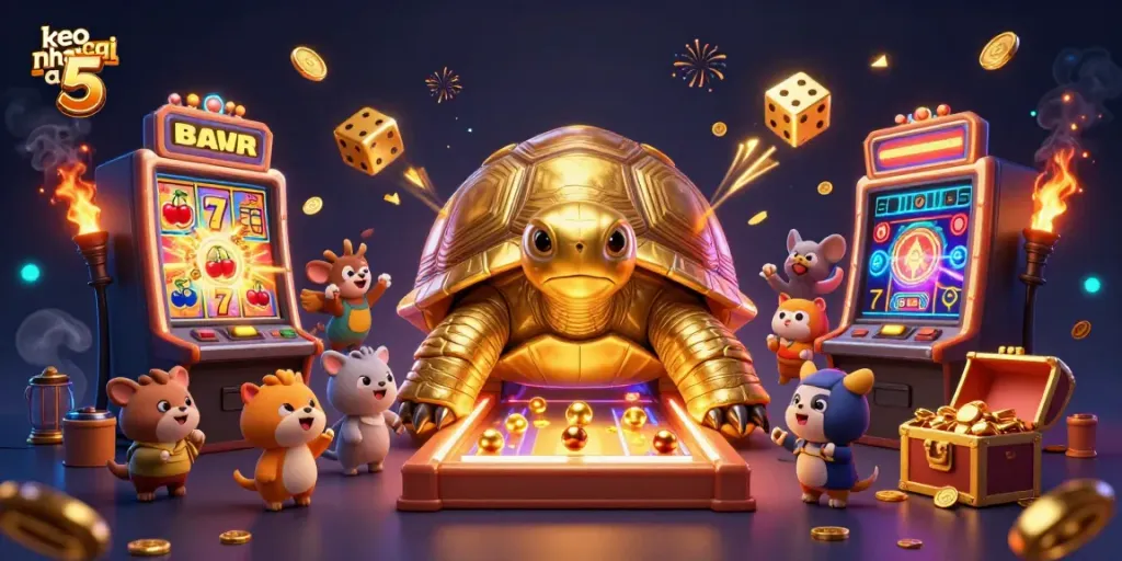 Experience the excitement of keo nha cai 5 with vibrant casino visuals and playful characters in a dynamic scene.