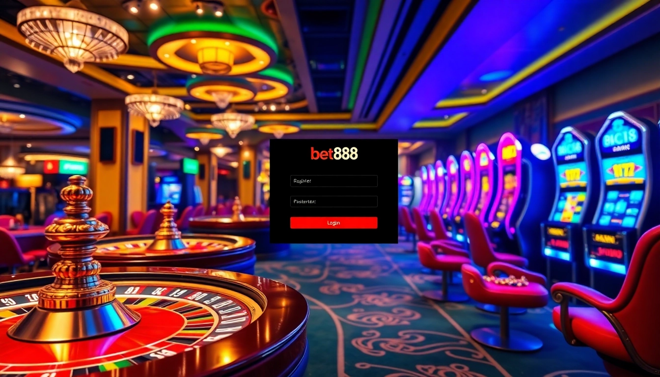 Engaging scene showcasing Bet88 đăng nhập interface amidst vibrant casino elements.