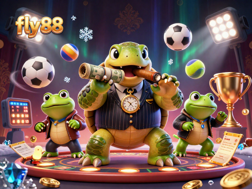 Experience fly 88 action with a dynamic 3D illustration of a turtle and bullfrog enforcers.