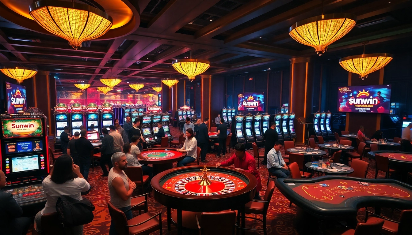 Experience thrilling gameplay at Sunwin’s vibrant casino, featuring roulette, slots, and poker tables.