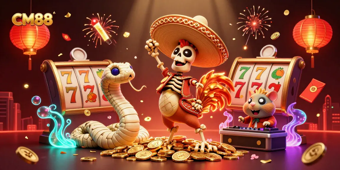 Experience the vibrant excitement of CM88 with a festive victory scene featuring colorful casino elements.