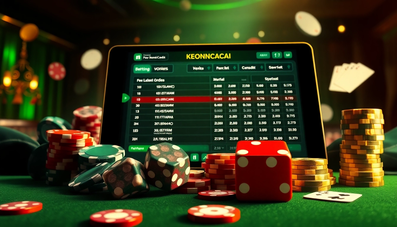 Elevate your gambling experience with KEONHACAI's vibrant casino atmosphere showcasing modern betting elements.