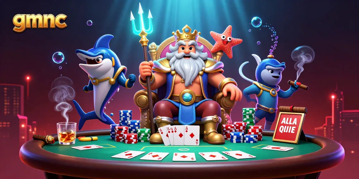 Engage with gmnc in a thrilling poker scene featuring Neptune and casino elements.