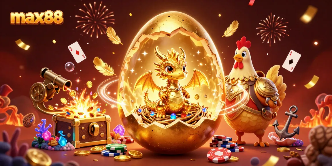 Experience the excitement of max88 with a golden dragon and poker chips amidst dazzling casino elements.