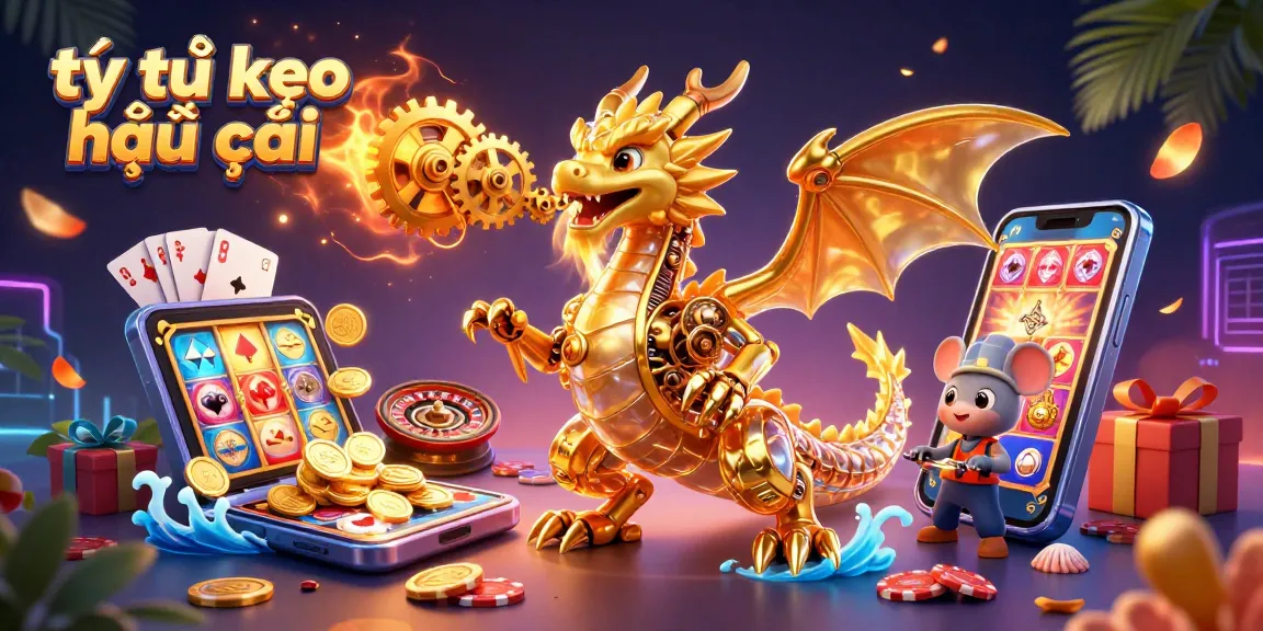 Engage with tỷ lệ kèo nhà cái through a rich 3D scene highlighting golden dragon and dynamic gaming elements.