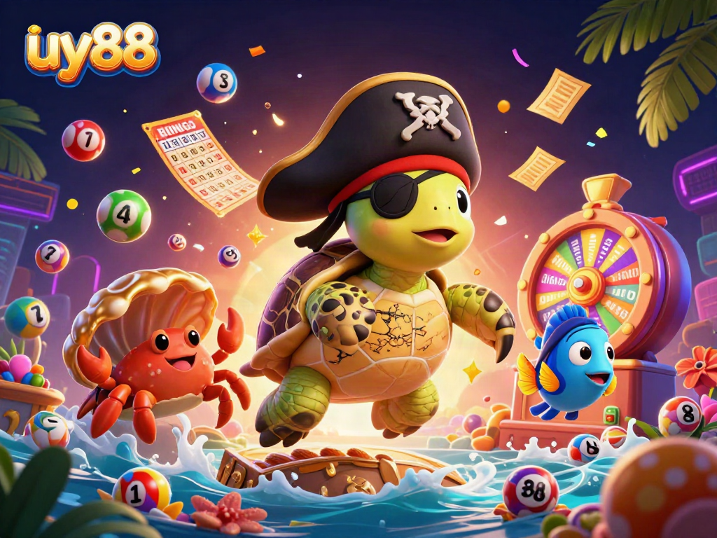 Engage with uy88's vibrant lottery scene featuring a turtle, hermit crab, and parrotfish amidst dynamic game elements.