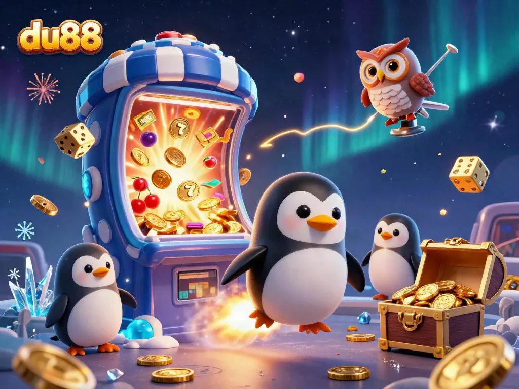 Engage with du88's thrilling adventures in a vibrant 3D casino universe featuring a golden penguin and spectacular games.