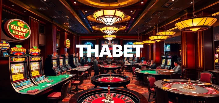 Players engaging in thrilling casino games at THABET, surrounded by vibrant slot machines and roulette tables.