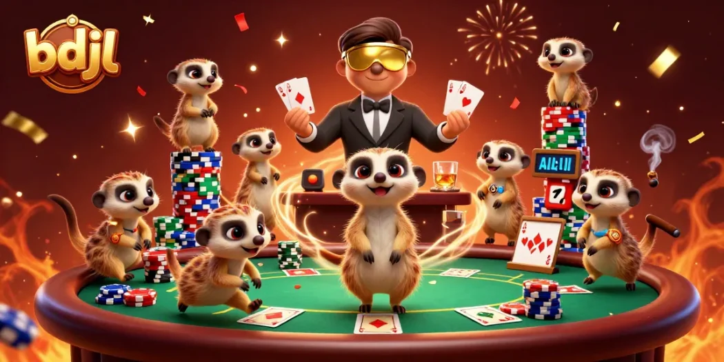 Engage in thrilling casino action with bdjl's meerkats managing vibrant poker games