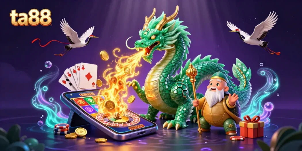 Experience ta88's rich casino atmosphere with a jade dragon, sage turtle, and lucky cranes.